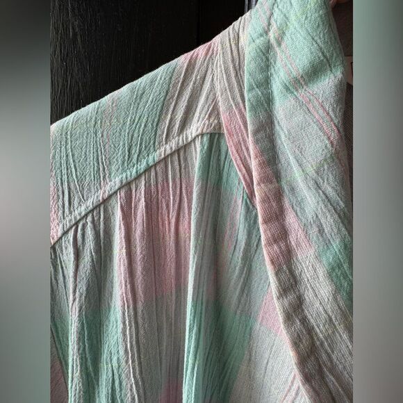 House of Japan Pastel Pink Blue Cotton Linen Blend Robe Size S/M - Picture 9 of 16